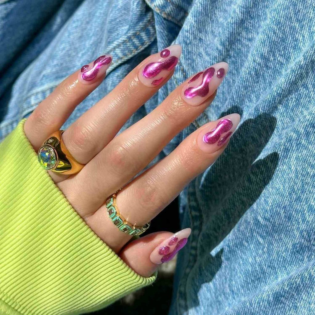 Metallic Bubblegum Nails