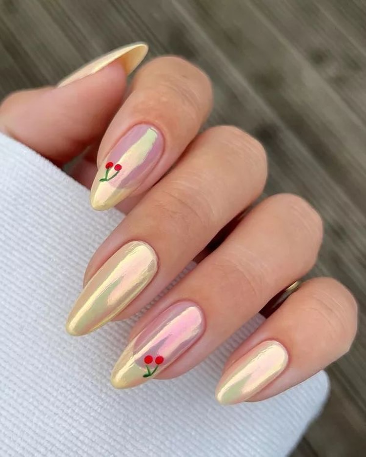 Golden Cherry Nails