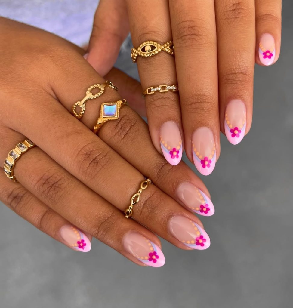 Pink Floral Nails
