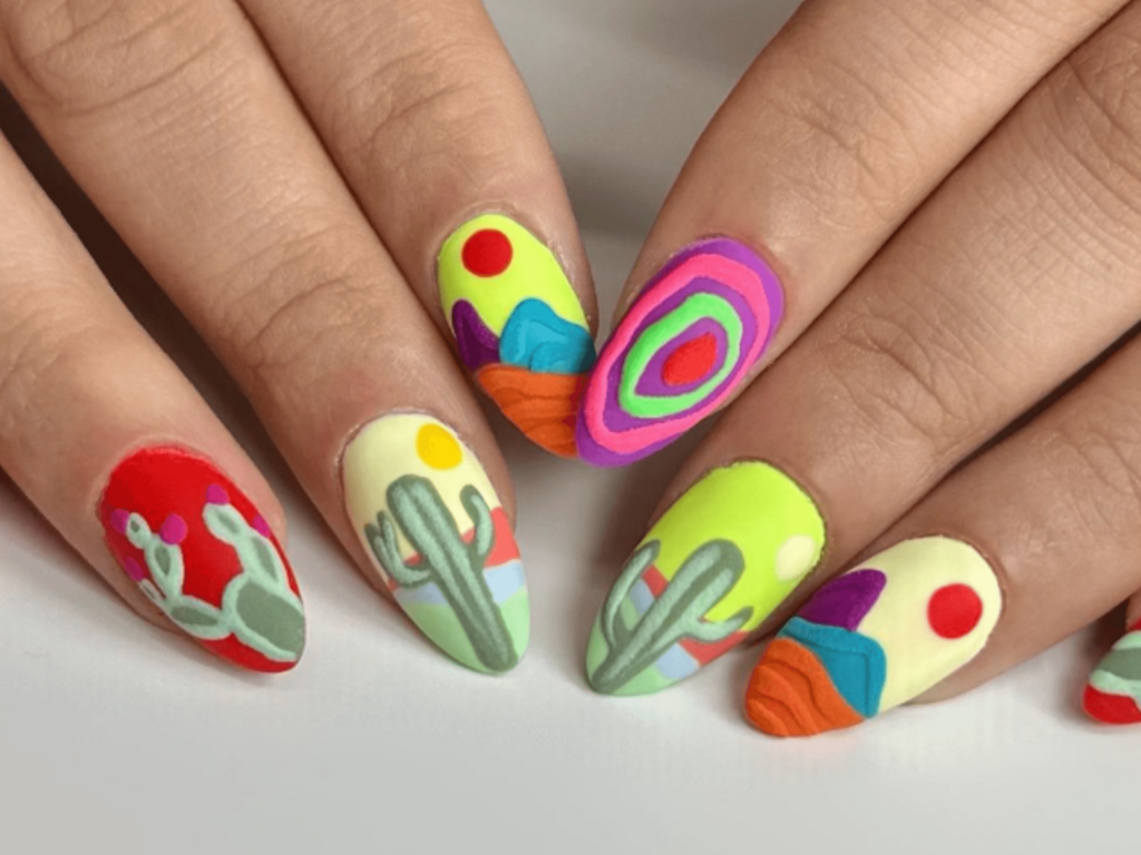 Colorful Cactus Nails