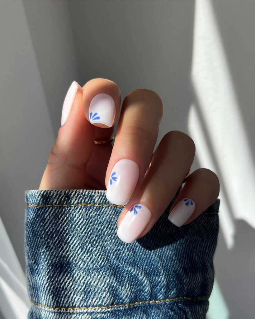 Blue Floral Nails