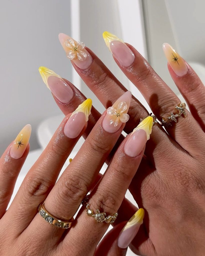 Yellow Floral Nails