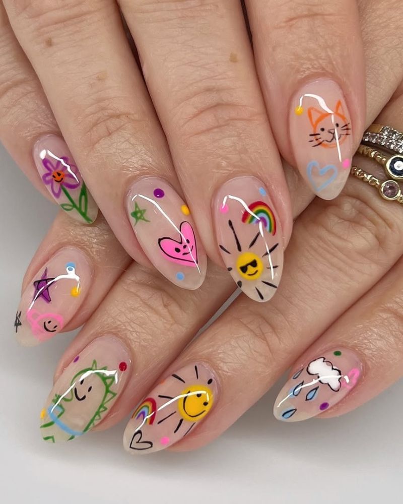 Cute Doodle Art Nails