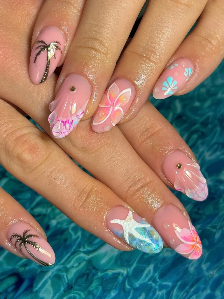 Tropical Paradise Details Bring These Classy Beach Nails to Life