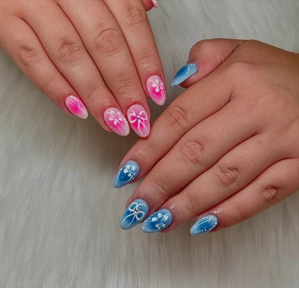 Playful Pink & Blue Floral Nails That Feel Like Spring Magic