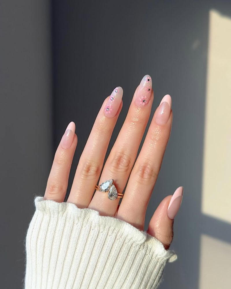 Blush Crystal Accent Nails That Glow With Soft Glam