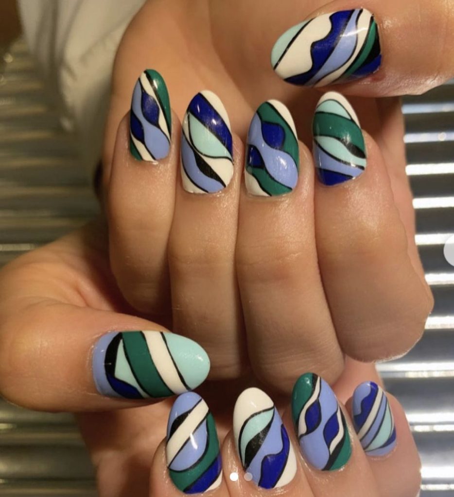 Bold Abstract Wave Almond Nails That Turn Heads