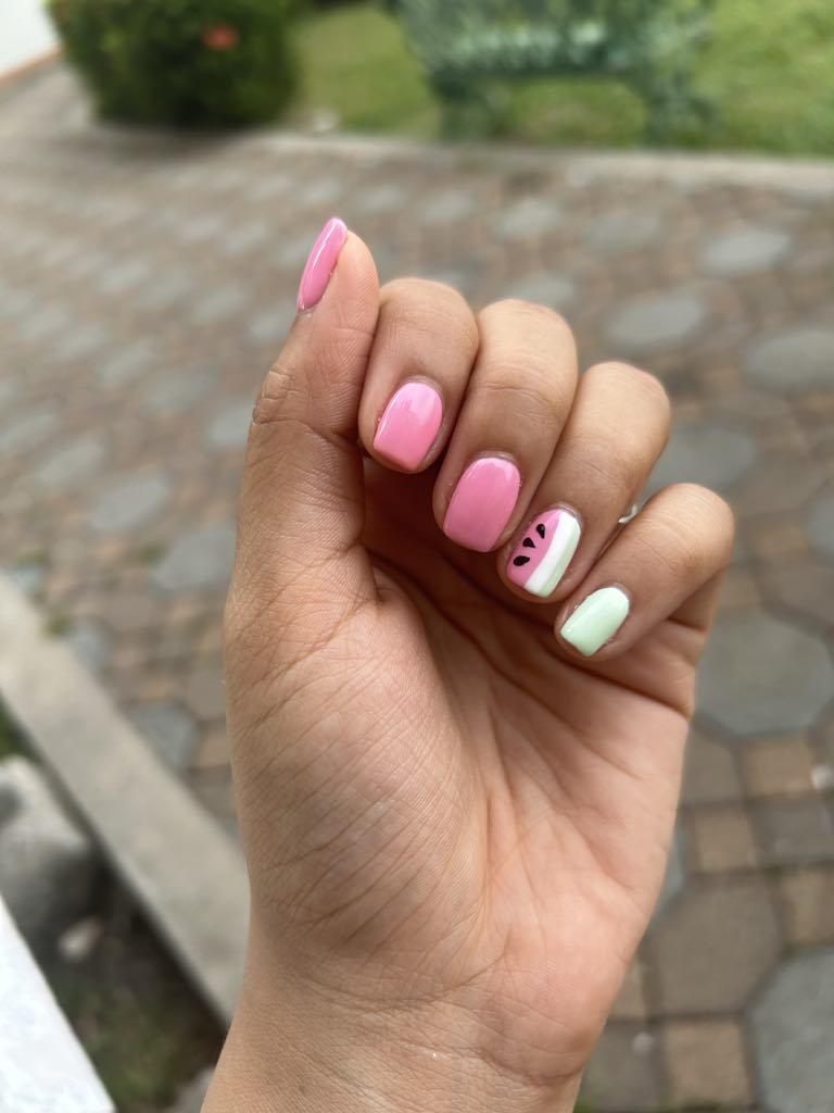 Pink Watermelon Accent Nails