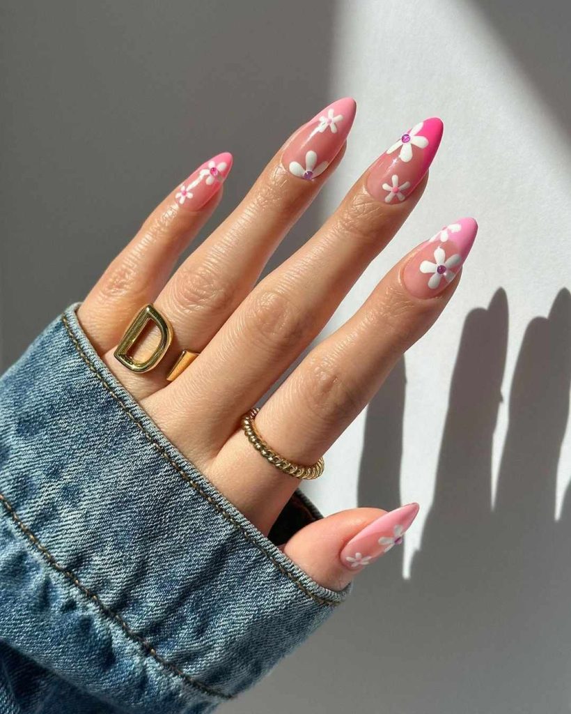Blush Pink Floral French Tips That Feel Like Spring