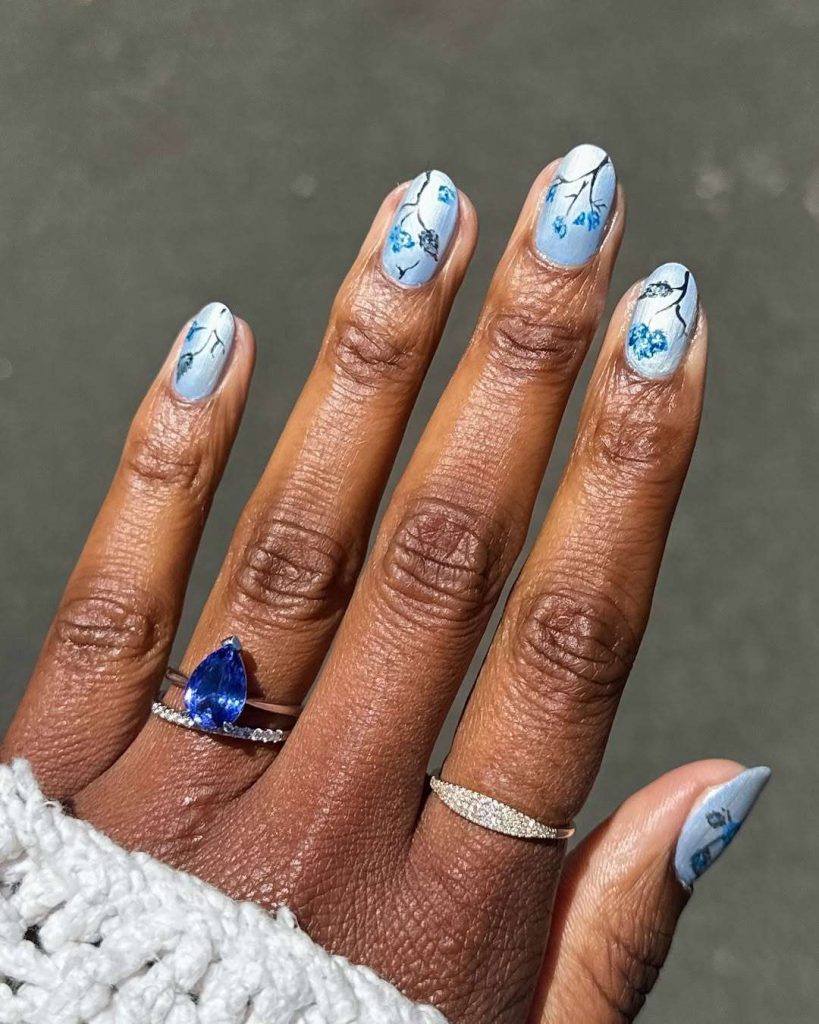 Soft Blue Petal Nails That Whisper Spring Elegance