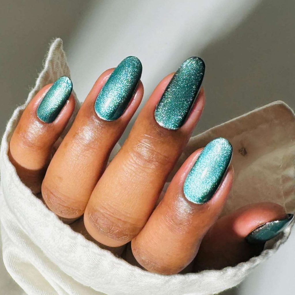 Shimmering Green Nail Look Is the Bold Spring Glow You Need