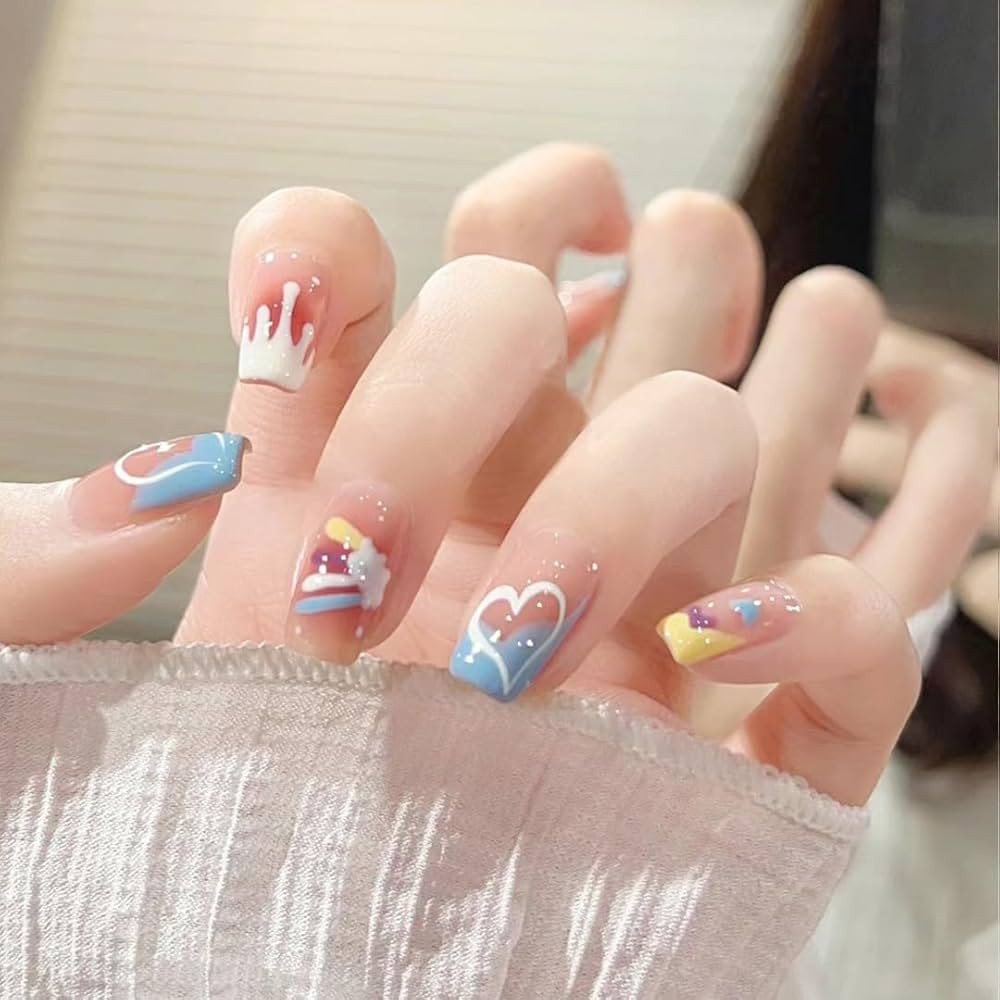 Cute Colorful Gel Nails with Playful Art