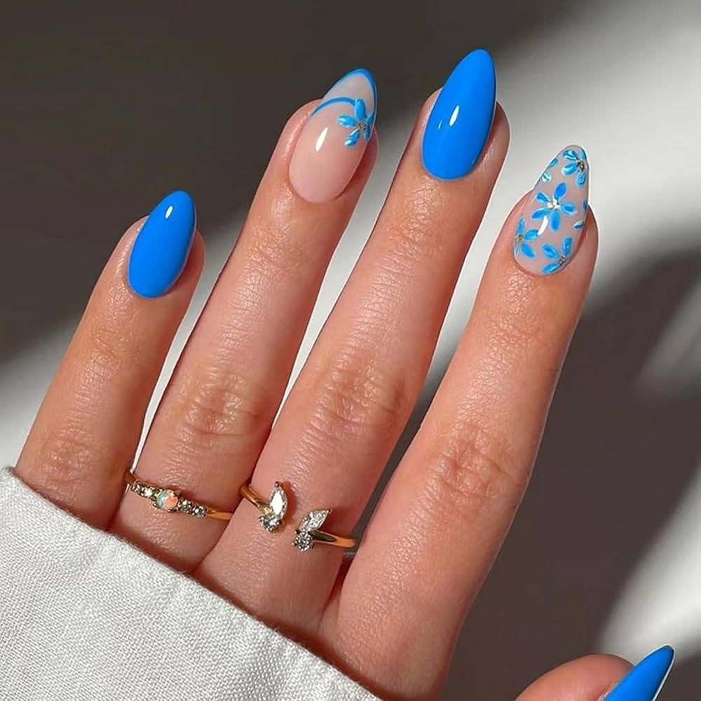 Bold Blue Blossom Nails That Instantly Brighten Your Spring Look