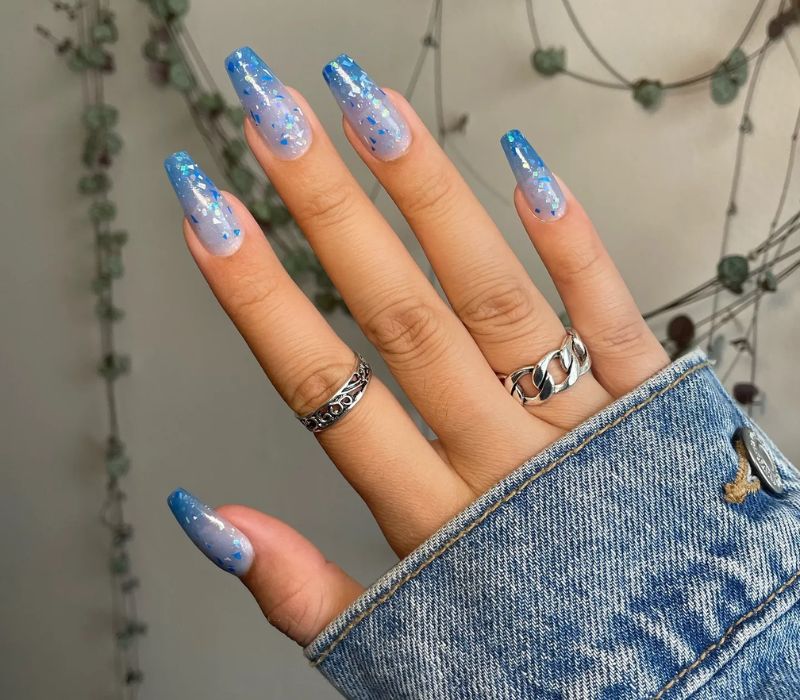 Blue Glitter Ombre Nails