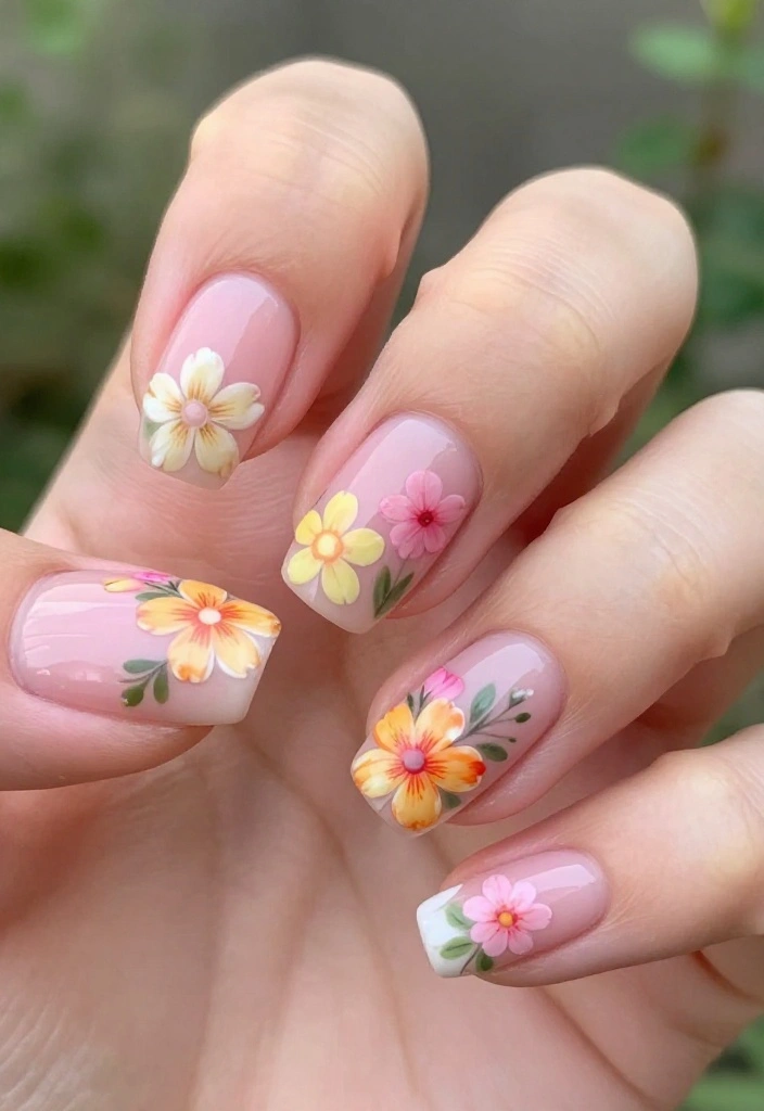 Delicate Garden Floral Nails That Feel Soft and Fresh