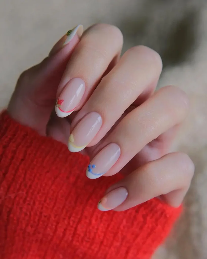Minimal Color Tip Almond Nails with a Cute Playful Twist