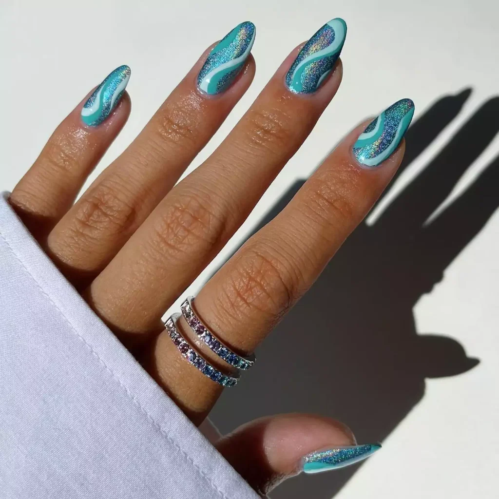 Ocean Wave Sparkle Nails That Shine Like Magic