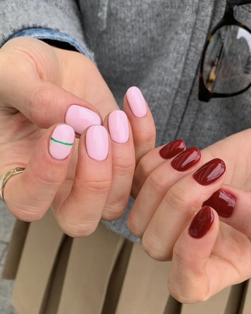 Minimal Pink and Red Spring Gel Nails
