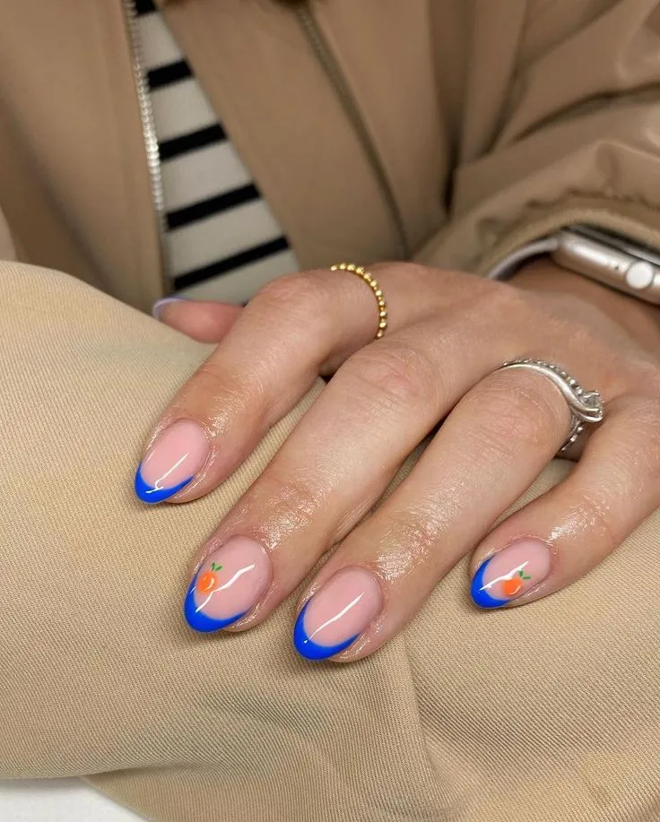Blue French Tips with a Cute Citrus Twist