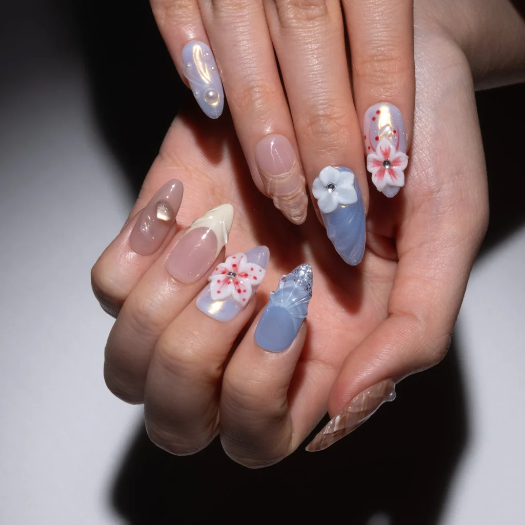 Soft Ocean Glam with Floral Elegance