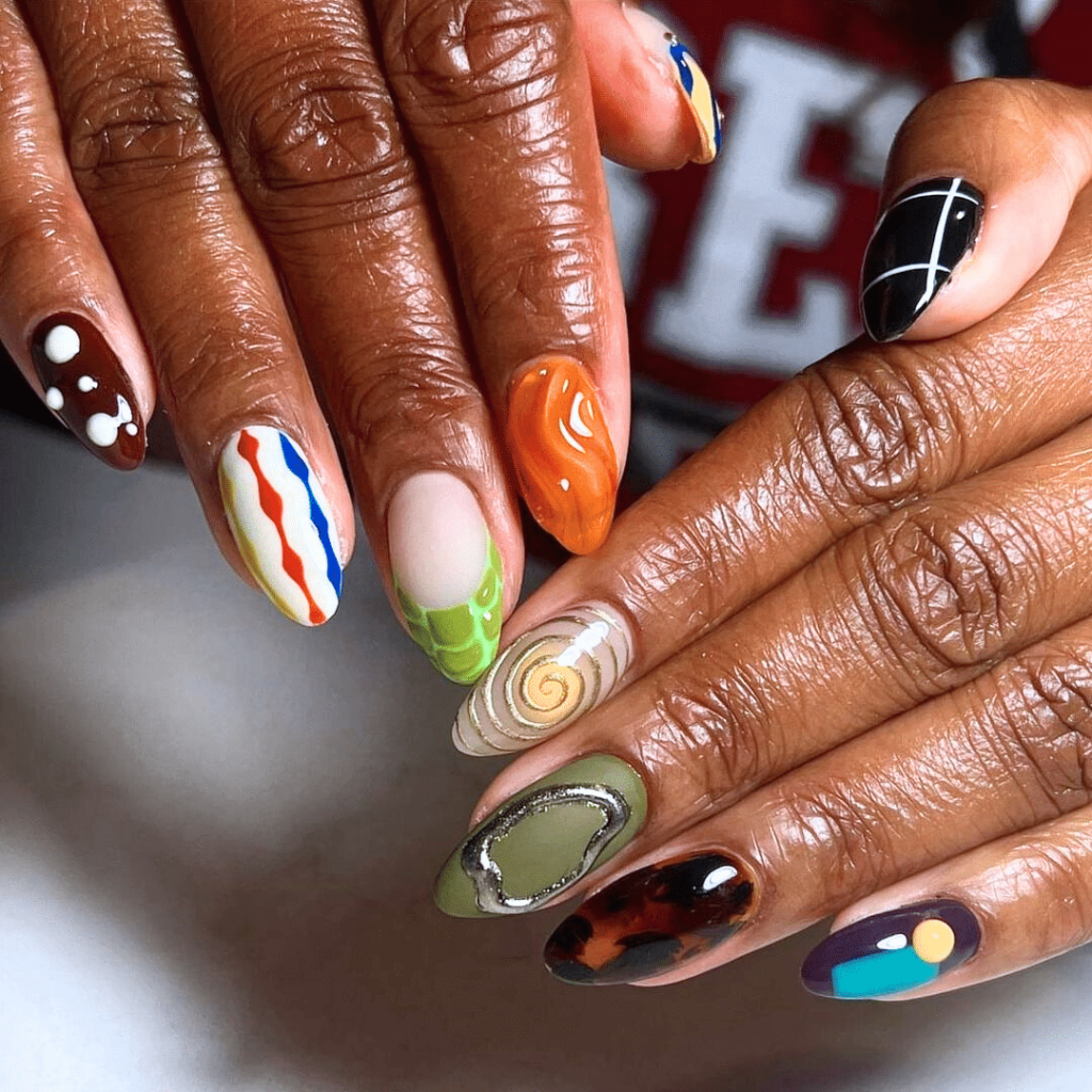 Mixed Art Nails That Turn Every Finger Into a Statement