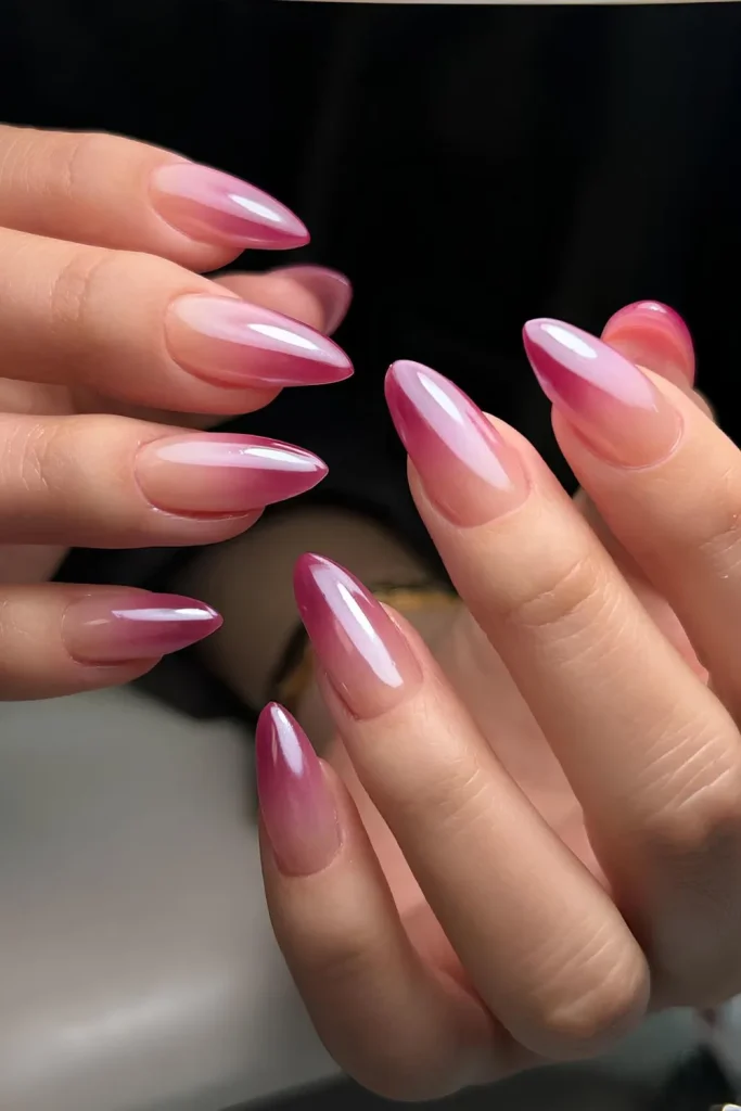 Glossy Pink Ombre Nails That Look Ultra Smoot