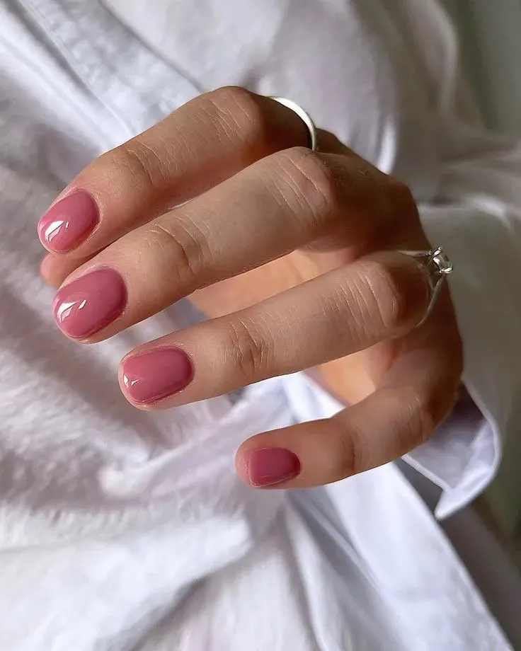 Glossy Mauve Pink Spring Gel Nails