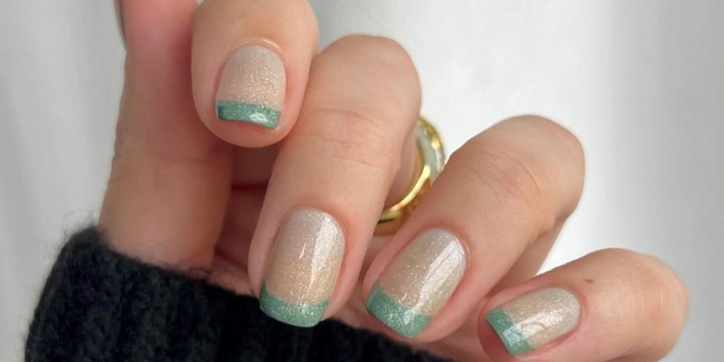 Sage Green French Tips with a Soft Glow Finish