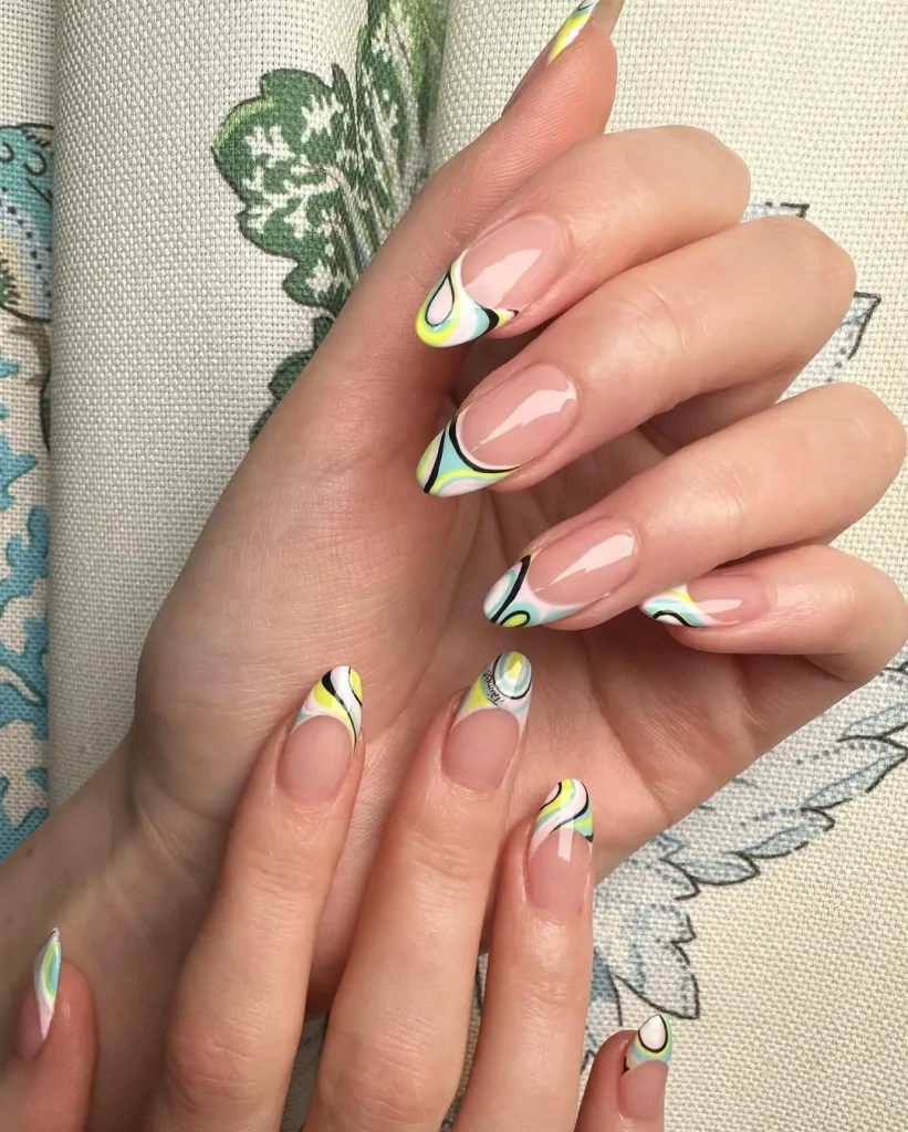 Abstract Pastel French Nails