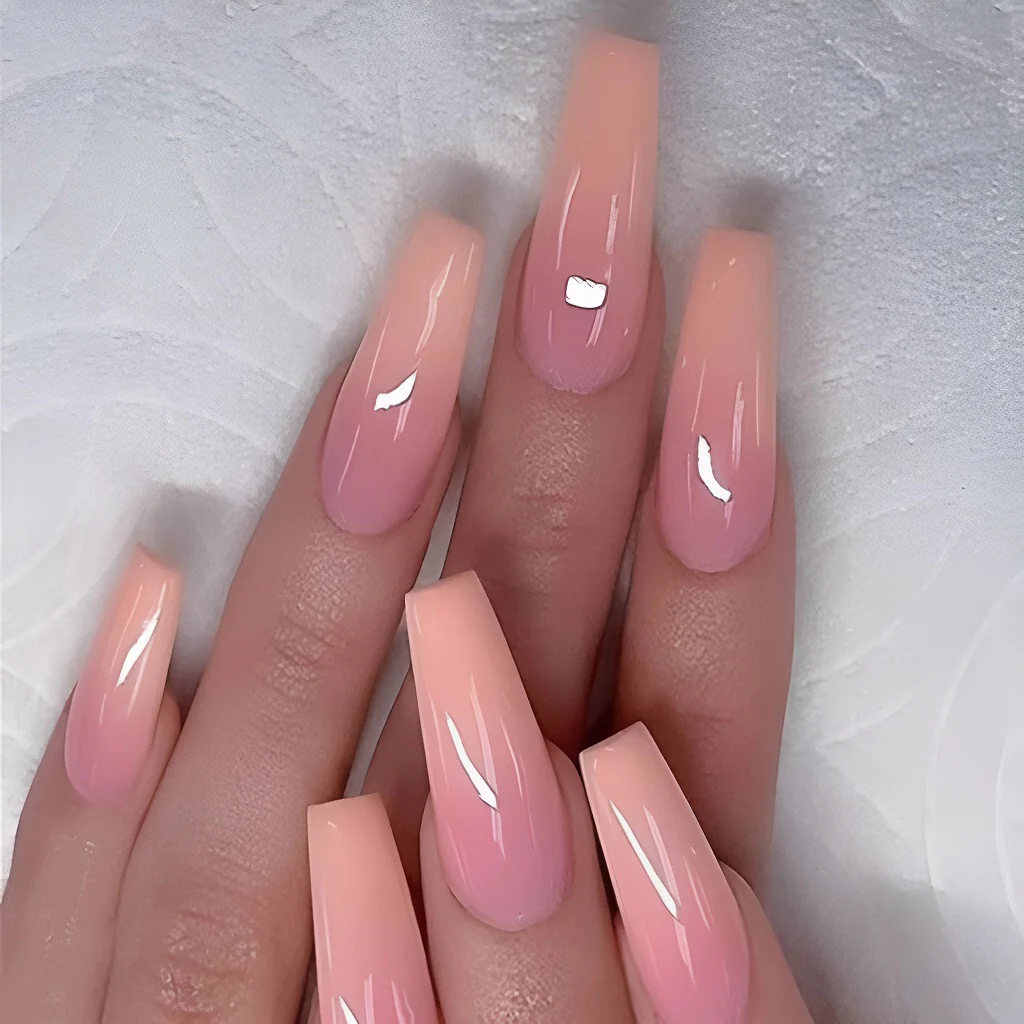 Peach Ombre Square Nails