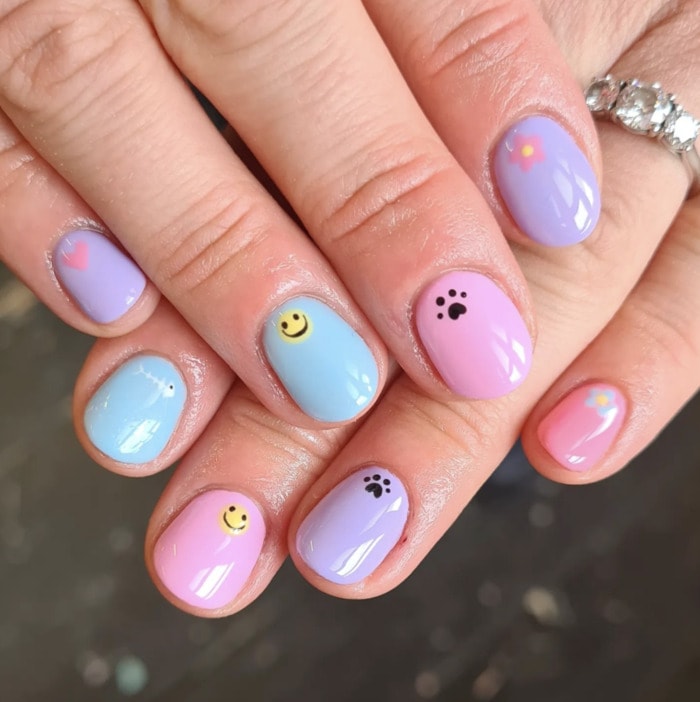 Cute Pastel Gel Nails with Fun Art