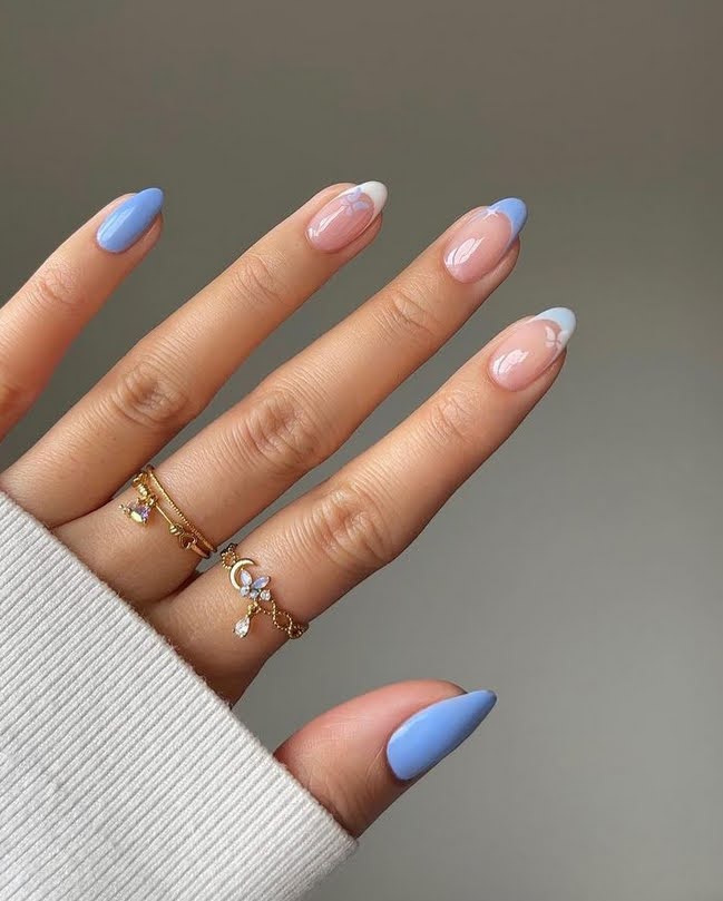 Soft Blue French Tip Nails