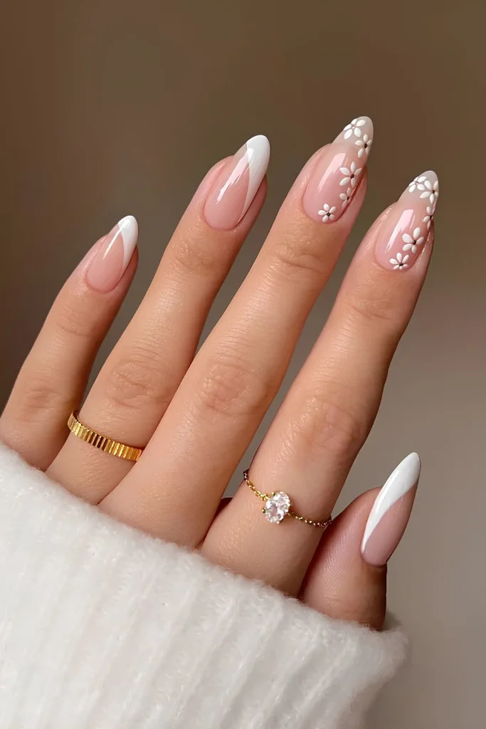 Elegant White Floral French Tips That Feel Timeless