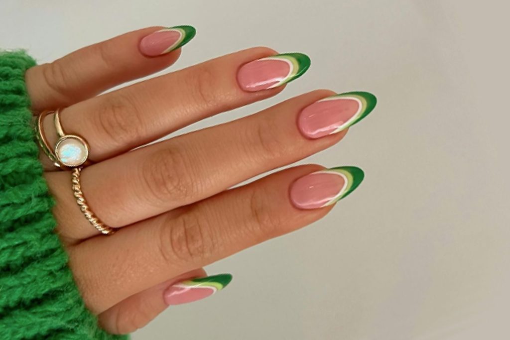 Fresh Green French Tip Almond Nails That Pop with Style