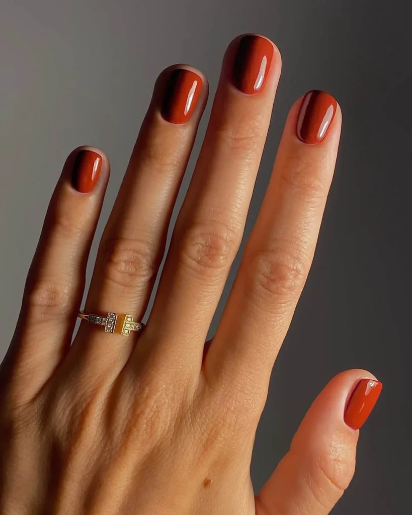 Rich Brick Red Nails That Add Instant Elegance