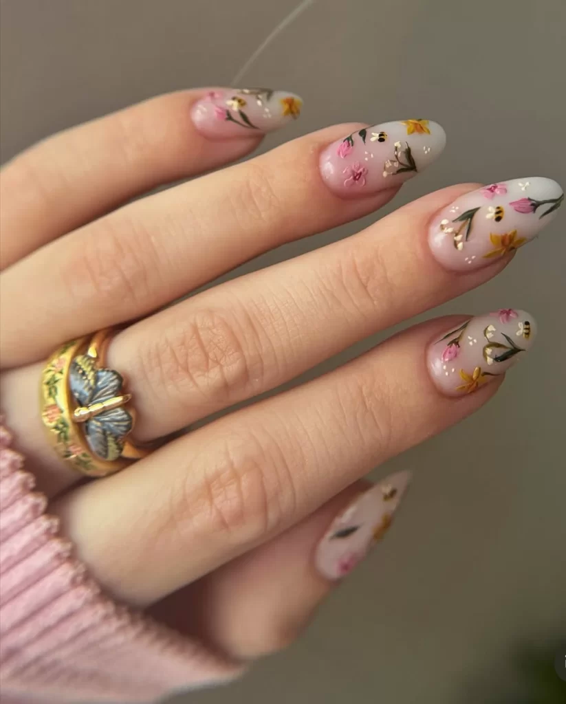 Delicate Floral Almond Nails That Feel Soft & Dreamy