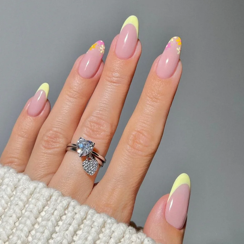Lemon French Floral Nails