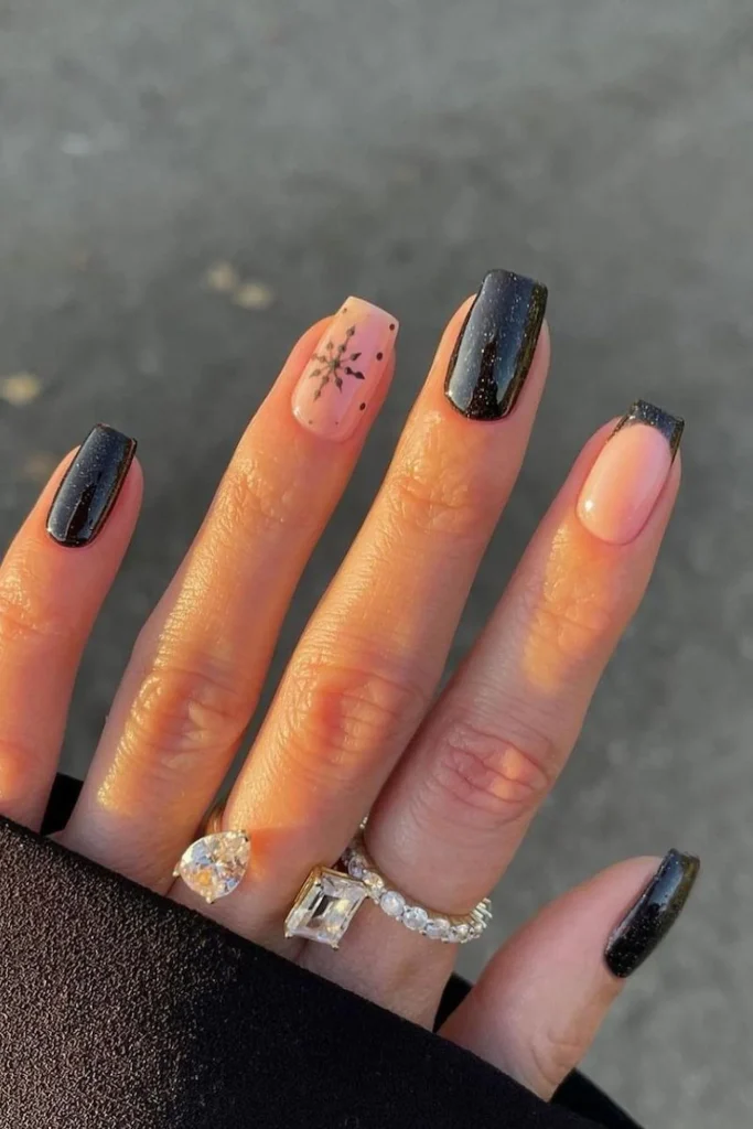 Chic Black Gel Nails with Minimal Art