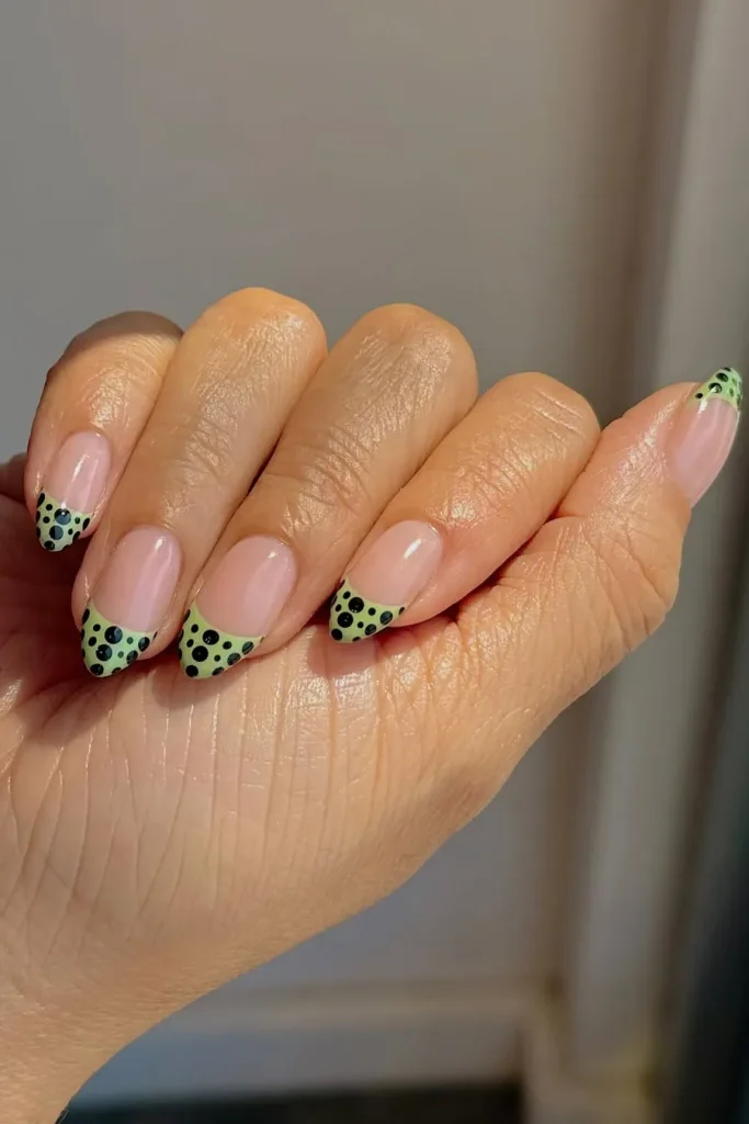 Green Polka Dot French Tips That Feel Fun and Trendy