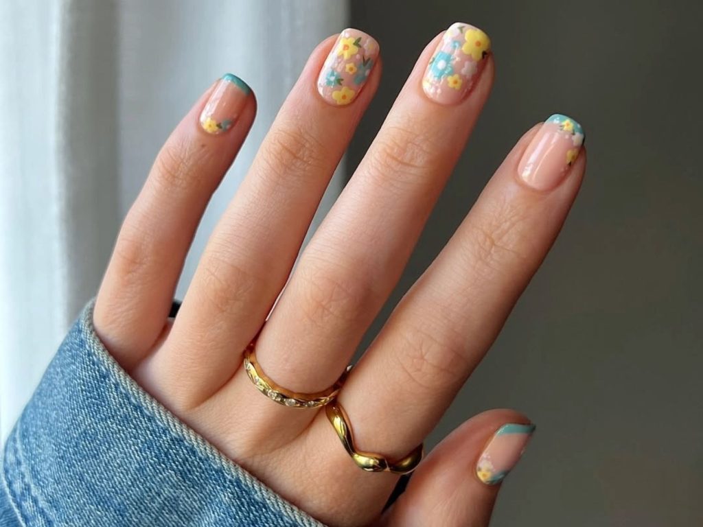 Pastel Floral French Tip Nails