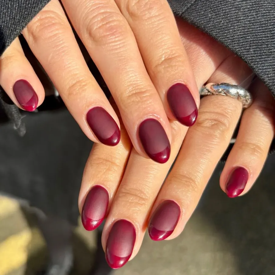 Matte Burgundy Nails with Glossy Tips