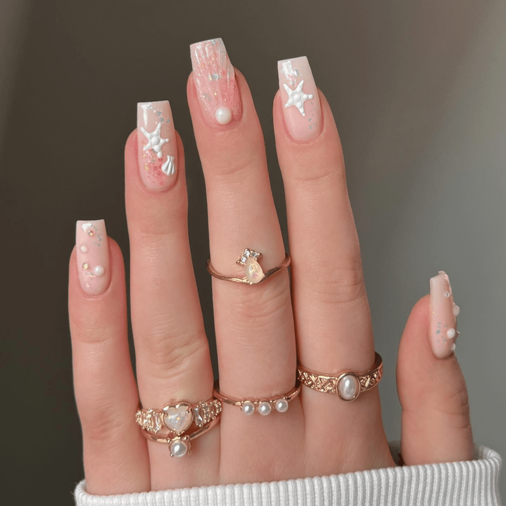 These Pearl Beach Nails Look Soft Yet Stunning
