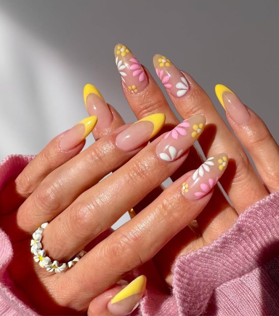 Yellow French Floral Nails Are Spring Goals