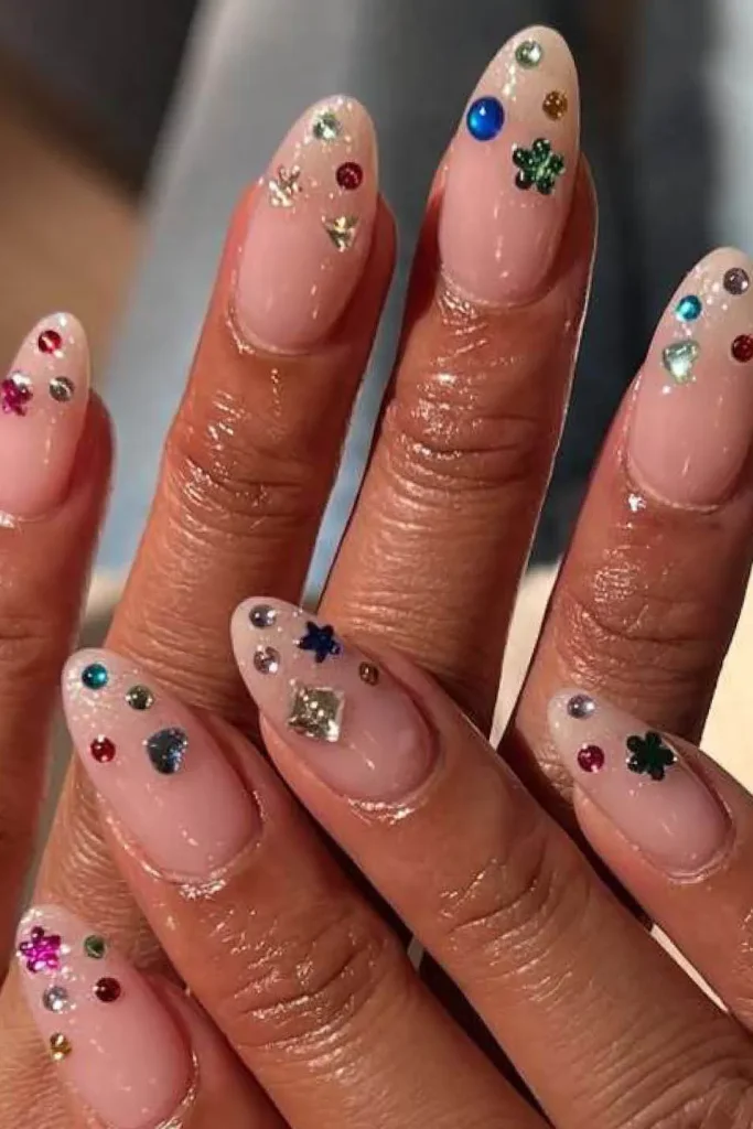 Crystal Confetti Nude Nails That Sparkle With Every Move