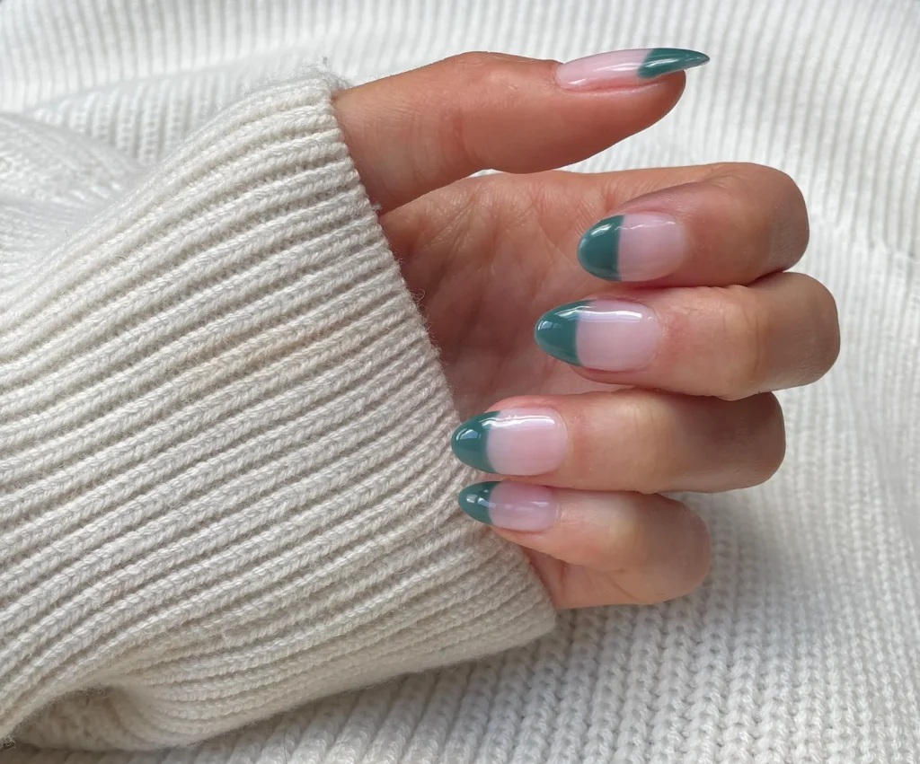 Green Half French Tip Nails