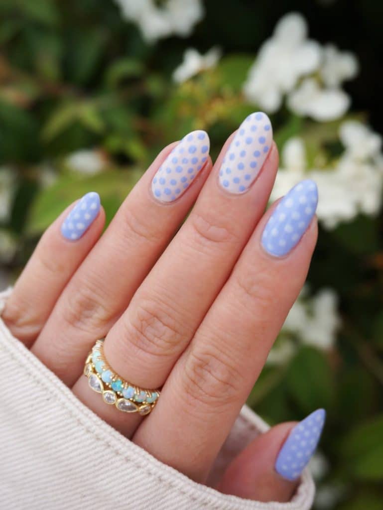 Sweet Polka Dot Blue Nails With Playful Spring Vibes